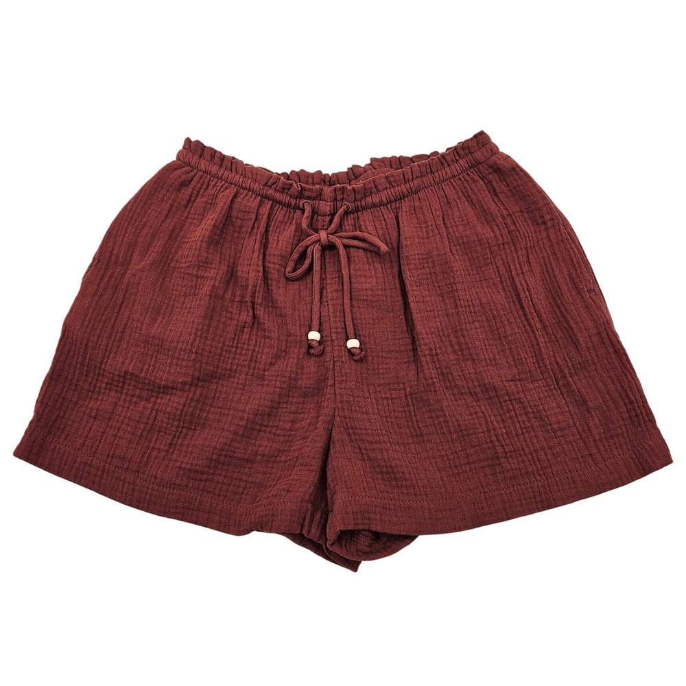 HM Rusty Brown Double Gauze Cotton Pull On Shorts Womens S Pockets Drawstring